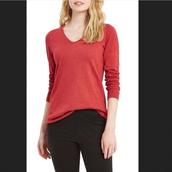 Nic + Zoe Red Vital V-Neck Sweater Size Small - Picture 1 of 5